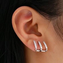 2pcs/Set Elegant Rhinestone Stud Earrings, Three-Claw Design, Minimalist Curved Line, High-Quality Earrings, Luxury Vibe, Suitable For Party, Banquet, Daily Wear, Valentine's Day Gift