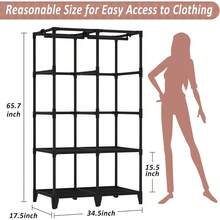 HLJ  Wardrobe Closet Quick And Easy Assembly Black Portable Closet With 2 Hanging Rods 4 Storage Shelves And 8 Side Pockets Sturdy And Stable Clothes Rack With Cover For Bedroom And Dormitory129 - Black - View 6