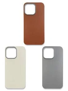 Funda de teléfono de lujo con textura de lichi de tacto suave, combinación de 3 colores para todas las estaciones, gris, marrón y beige, compatible con iPhone/Galaxy - Multicolor - Ver 29