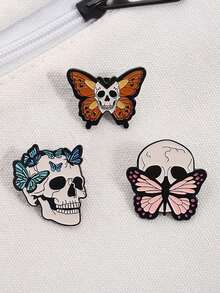 3Pcs Butterfly Skeleton Skull Enamel Pins Halloween Horror Brooches Fashion Lapel Badge Backpack Clothes Jewelry Gift For Friends