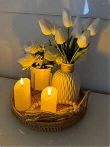 1 Bandeja de servir de ratán tejida a mano, bandeja de té de doble asa, plato de frutas, cesta de pan y aperitivos, bandeja redonda tejida a mano, cesta de aperitivos, cesta de almacenamiento, suministros para fiestas y festivales de gran tamaño. - Caqui - Ver 2