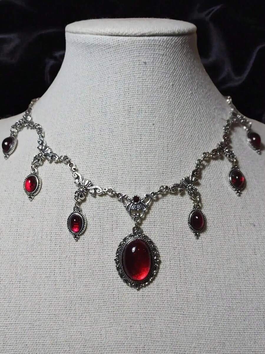 1 chiếc vòng cổ choker hình ma cà rồng, trang sức Gothic, phong cách Victoria, cổ điển, hình bướm, giọt máu, phong cách Pagan, phù thủy, độc đáo, dành cho nữ. - vòng cổ - Xem 1