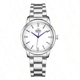 Orient Women's Fashion Automatic Mechanical Watch Steel Band Diamond Scale Calendar Small Three Needle Waterproof Steel Band White Dial Blue Needle RA-NB0102S10B