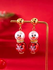 1 Pair Elegant Versatile Snowman & Snowflake Earrings, Suitable For Men And Women, Holiday Party, Daily Wear, Exquisite Christmas, Thanksgiving, Holiday, Birthday Gift