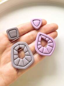 2/4件套优雅不对称几何图案聚合物粘土切割器套装，波西米亚风格高精度DIY珠宝制作套装，耳环粘土工具，几何条纹压花粘土切割器 - Clay Cutter - 查看 2