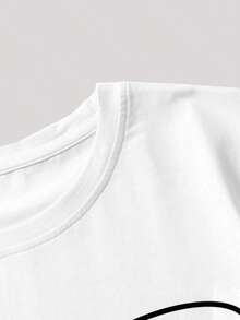 Unisex Oversized White T-Shirt With Cartoon Elements, Thick Fabric, Loose Fit, Round Neck, Suitable For Summer, Cartoon Graphic Print, Casual & Fun Style - White - View 3