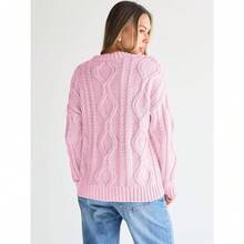 2025  Women's Oversized Cable Knit Crewneck Sweaters - 淡粉紅色 - 查看 3