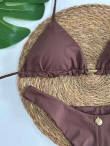 Double String Triangle Bikini With Tie - Rỉ Nâu - Xem 2
