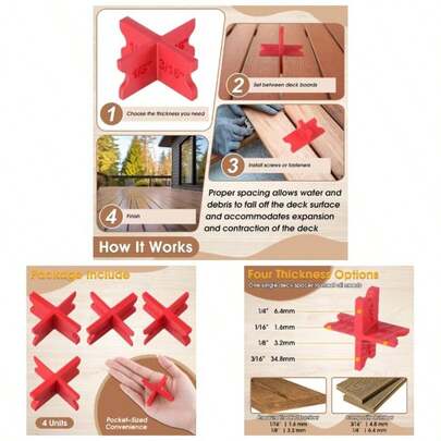 4 Pack Deck Spacers With 4 Thicknesses 116 18 316 14 Durable PC Plastic Deck Board Jig Spacers Clamp, Decking Spacing Pressure Treated Lumber, Composite PVC Board