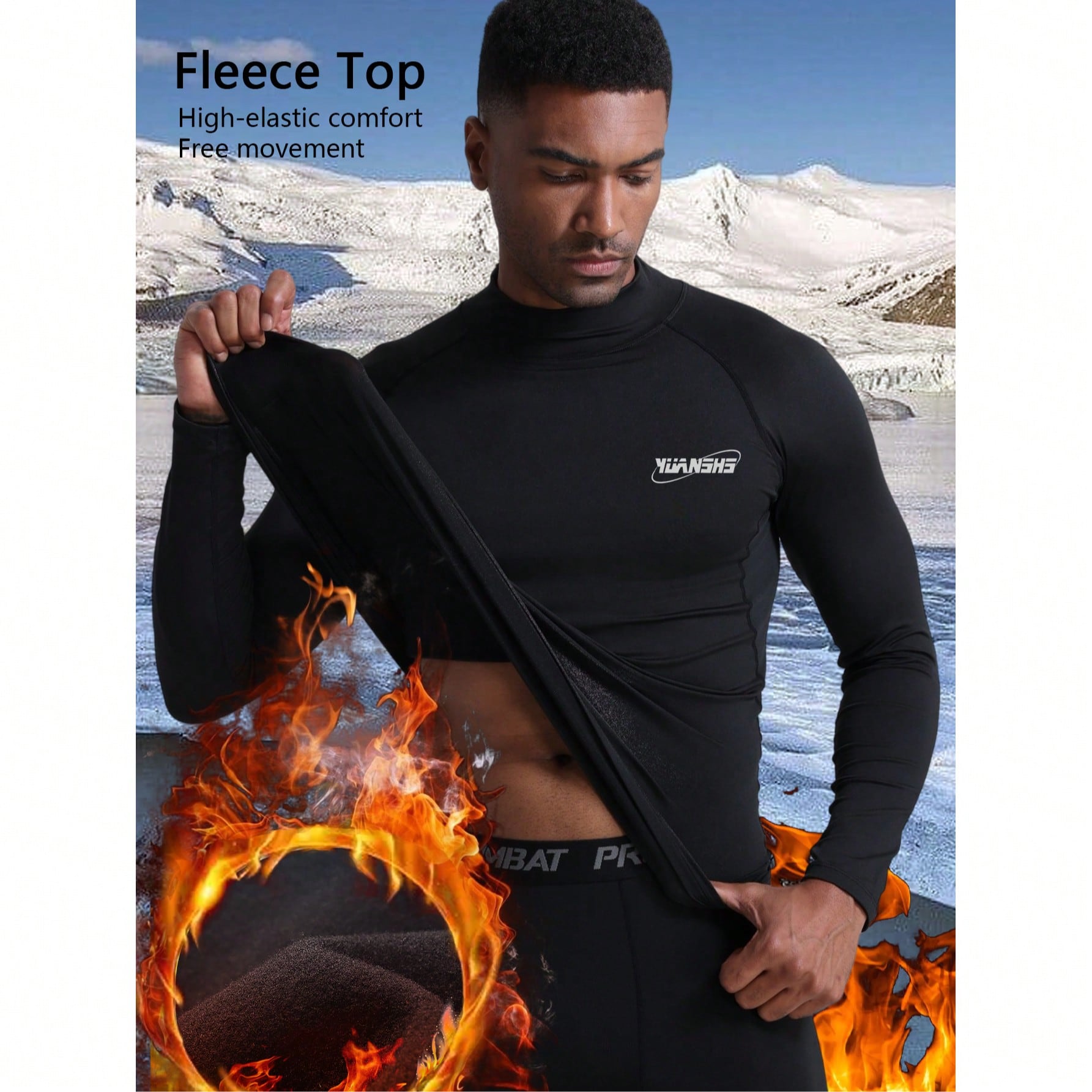 Ropa interior térmica para hombres, camiseta de base con forro térmico para otoño/invierno, adecuada para deportes al aire libre, esquí, caza, ais