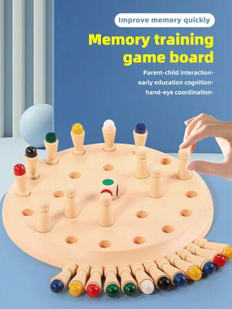 1 set schackspel i trä, färgmatchningsminnesspel, minnes- och fokusträning, interaktiv föräldra-barn-pedagogisk leksak, lämplig för barn från 3 år