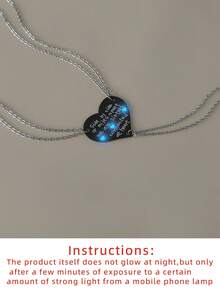 ATLVXJL 3pcs/Set Glow-In-The-Dark Sisterly Heart Pendant Necklace Set, Stainless Steel Interlocking Necklaces, Casual Wear Or Valentine's Day Gift - Multicolor - View 10
