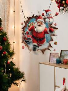 1PC Removable PVC Wall Decals – [3D Three-Dimensional Wall-Breaking Santa Claus Wall Stickers, Christmas Snowman Decorations, Christmas Reindeer Pulling A Sleigh]Self-Adhesive Waterproof Wall Stickers For Home Decor, Room Decor, Wall Decor, And Kitchen – Easy To Apply, Ideal For Living Room, Bedroom, Or Office Christmas Decorations Christmas Decorations Home