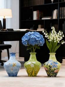 3 pièces Vases à fleurs en céramique peints à la main, vases en céramique vintage de forme de bulbe avec motifs floraux et papillons, faits main. Décoration de maison, arrangement floral, décoration de printemps, décoration de pièce, vase en verre