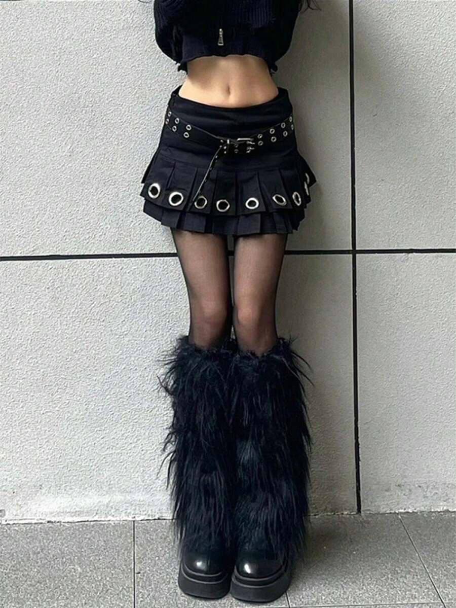 1双女士可爱脚套,秋冬款,100%涤纶,蓬松面料,JK针织保暖纯色抓绒,适合滑雪等户外冬季活动,舒适保暖。 - 黑色 - 查看 1
