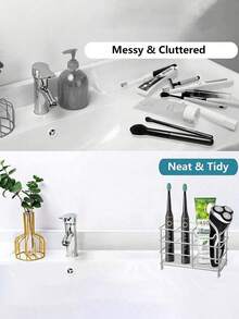 五槽牙刷架 多功能台面收纳架 浴室牙刷收纳架 方便清洁 多功能收纳 大容量电动牙刷和牙膏收纳盒 适用于厨房、浴室、梳妆台、水槽台面 家居装饰 家居饰品 公寓必备浴室用品 必备配件 浴室配件 浴室工具