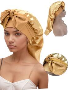 Women's Pink Elastic Tie Band,Long Satin Silk Bonnet Hair Cap Curly Hair Wrap Sleeping Cap For Long Hair, Braids, Dreadlocks, Curly Hair Silk Bonnet Satin Bonnet Bow.