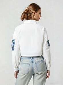 Sudadera casual de mujer LOVE JOYY con cuello redondo, estampado de letras, lavado vintage y efecto desgastado, adecuada para la vuelta al colegio y la temporada de graduación