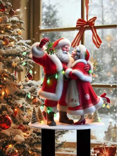 1pc Acrylic Elegant Santa Claus & Mrs. Claus Christmas Garden - Seasonal Holiday Lawn Decor, No Power Needed, No Feathers, Great For Holiday Garden Display And Christmas Party Decoration