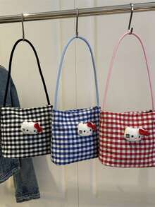 Sanrio Plaid Tote Bag Women's Cute Cartoon Check Pattern Shoulder Bag Lightweight Spacious Hobo Purse Kawaii Aesthetic Casual Daypack Gift Idea - Multicolor - View 12