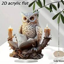 Statuie acrilică bufniță 2D plată, stil boem, 1 buc - bufniță albă elegantă cu design de carte și ramură, ochi expresivi, decor pentru birou, cadou de casă nouă - durabilă și ușor de curățat, cadou de ziua de naștere, cadou de sărbători