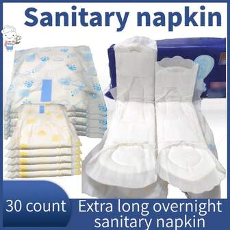 [Great Value Set]Cotton Night Use Extra-Long 330mm 10pcs + 280mm 20pcs, Breathable & Leak-Proof Sanitary Napkins, 30pcs Pack