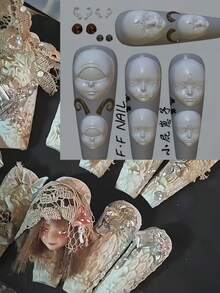1 件硅胶美甲模具，娃娃头，精灵耳朵 3D 模型，美甲配件 DIY，精致透明指甲模具 - 無色 - 查看 4