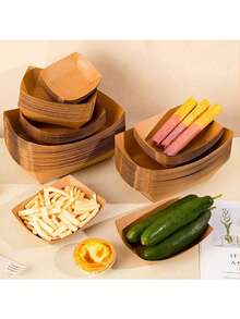 30/50pcs Kraft Brown Paper Food Trays, Oil-Proof Food Paper Tray Kraft Paper Boat Box, Portable Food Paper Tray For Family Picnic, Suitable For French Fries, Corn Flakes Snacks, Hot Dogs, Taco BBQ, Popcorn Parties, Picnics, Wedding Parties, Multi-Purpose Baking Tool, Kitchen Essentials, Kitchen Accessories (Brown) - Multicolor - View 6