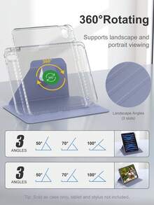 适用于 iPad 5/6/7/8/9/10/11、iPad Mini 6/7、iPad Air 1/2/3/4/5、11 英寸 (M2)/11 英寸 (M3)/13 英寸 (M2)/13 英寸 (M3)、iPad Pro 12.9 英寸（第三/四/五/六代）的 360° 旋转保护套，带笔槽，紫色。亚克力透明材质，防尘。 - 淺灰紫 - 查看 3