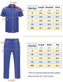 URRU Mens 2 Piece Linen Outfit Summer Beach Short Sleeve Button Down Shirt And Pants Set - Xanh đậm - Xem 5