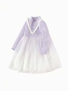 Balabala Vestido de princesa de tul degradado para niñas, suave, lindo y de moda, para otoño/invierno - tono morado blanco - Ver 3