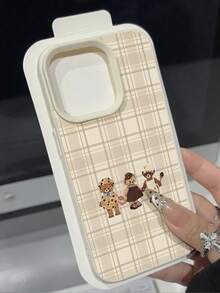 Bear 1pc 简约格子 3 只熊图案荔枝纹防水防震防滑软手机壳，适合作为生日/节日礼物送给朋友、家人、情侣，兼容 Apple//Redmi 手机 - 彩色 - 查看 2