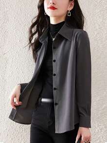 优雅加厚衬衫，女士磨毛休闲外套或叠穿上衣，春秋季