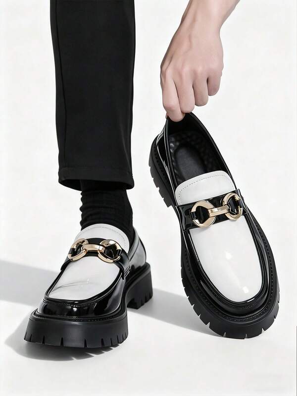 New British Style Designer Men's Slip-On Loafers, Vintage Vibe, Affordable High-End Feel, Soft & Comfortable, Round Toe, Elegant Formal Leather Shoes, Glossy Patent Leather, Non-Slip Thick Sole, Suitable For Casual, Date, Party, Wedding, Groom, Social Occasions, Spring/Summer/Autumn. Note: Runs Small, Please Order One Size Up.