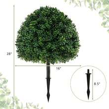 2PCS 28'' Artificial Boxwood Topiary Ball Tree Set W/Ground Spike Sun-Protective - Green - View 4