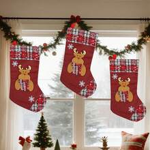 Medias navideñas a cuadros con diseño de muñeco de nieve, Papá Noel y reno, bolsa para colgar, decoración para chimenea, árbol, fiesta, vacaciones, adornos para el hogar. - Multicolor - Ver 4