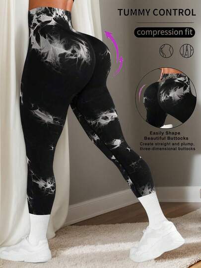 Leggings Yoga Mujer Cintura Alta, Pantalones fitness sin costuras y muy elásticos, Estilo Deportivo y Casual, Estampado Tie-Dye, Para Todo Tipo de Ejercicio