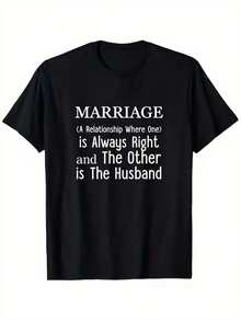 1pc Funny Marriage Definition Graphic T-Shirt For Men & Women - Humorous Husband & Wife Quote Print, Black With White Text, Breathable Crewneck Short Sleeve Tee, Unisex Casual Daily Wear & Vacation Outfit, All-Season Comfort Fit Funny Couples Gift Apparel, Husband T Shirt, Men Graphic Tee, Funny Tshirt Men, Vintage T Shirt Men, Oversized T Shirt Men, Designer T Shirt Men, White T Shirt Men, Funny Shirt For Men, Men Shirt, Graphic Tee Men, Funny Tshirt - 黑色 - 查看 1
