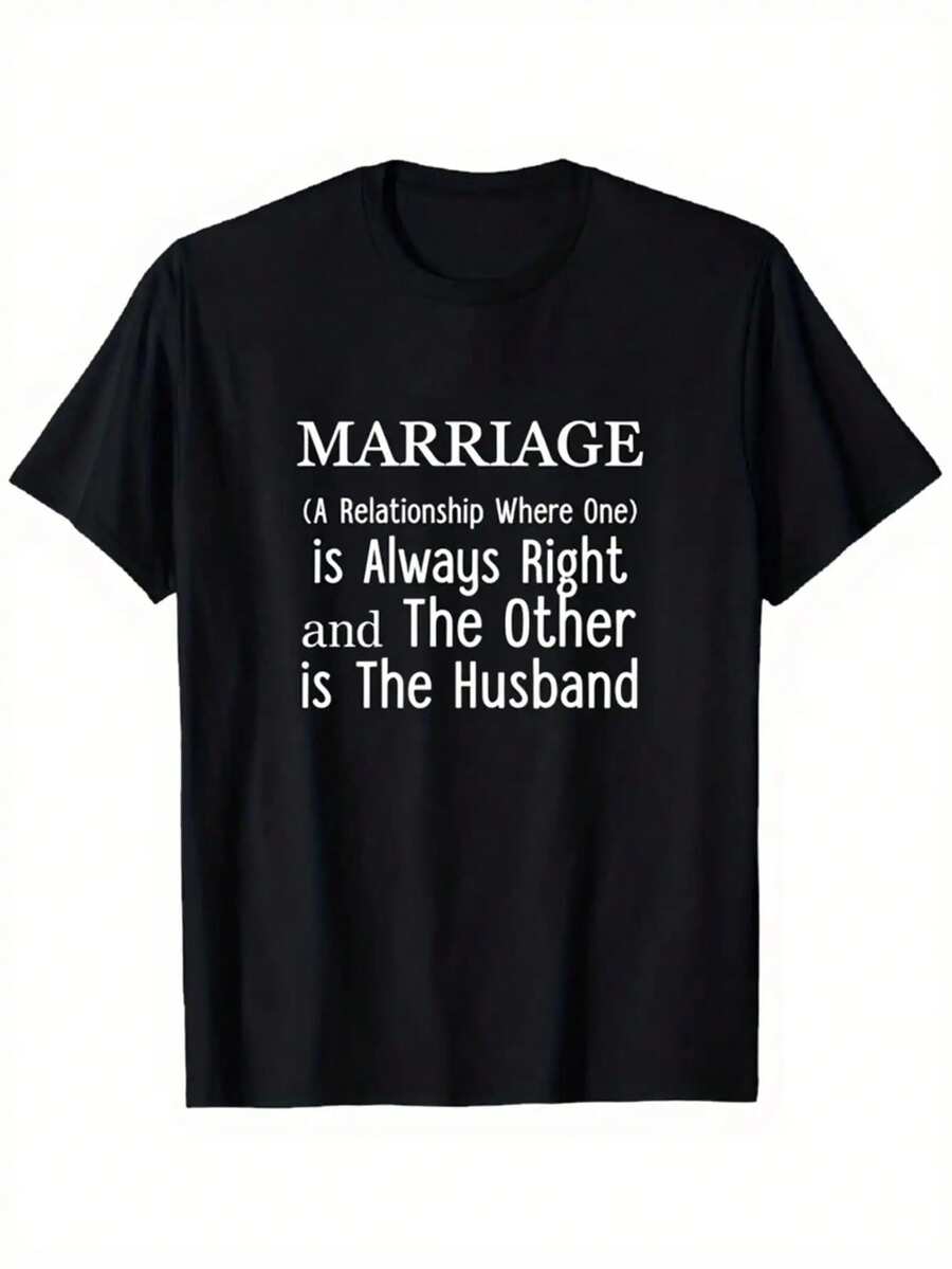 1pc Funny Marriage Definition Graphic T-Shirt For Men & Women - Humorous Husband & Wife Quote Print, Black With White Text, Breathable Crewneck Short Sleeve Tee, Unisex Casual Daily Wear & Vacation Outfit, All-Season Comfort Fit Funny Couples Gift Apparel, Husband T Shirt, Men Graphic Tee, Funny Tshirt Men, Vintage T Shirt Men, Oversized T Shirt Men, Designer T Shirt Men, White T Shirt Men, Funny Shirt For Men, Men Shirt, Graphic Tee Men, Funny Tshirt - 黑色 - 查看 1