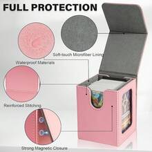 Magnetic Card Deck Box For TCG Storage, Holds 100 Double-Sleeved Cards - Pink & Gray - View 7