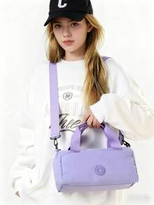 2025 New Lightweight Fashion Women's Crossbody Bag - Waterproof Nylon, Polyester Lining, Compact Cylindrical Design, Removable Shoulder Strap, Zipper Closure - Fashionable Storage Versatile Sports Portable Small Crossbody Bag - 淡紫色 - 查看 4