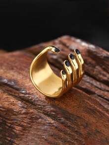 1 pezzo Anello di moda esagerato con design a linee, anello gioiello elegante e minimalista in zirconia cubica per donna, anello bicolore incastonato di stile per donna