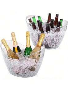 1pc Acrylic Ice Bucket - Transparent Champagne And Soda Beverage Cooler, Clear Party Drink Tub, Food , Ideal For Parties, Bars And Restaurants - Clear - View 8