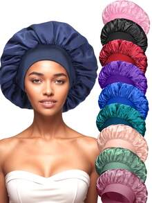 1 chiếc mũ ngủ bằng lụa, mũ ngủ bằng satin, mũ ngủ bằng lụa mềm mại với dây chun co giãn, khăn quấn tóc bằng lụa cho tóc xoăn. - 1 CÁI - Xem 7