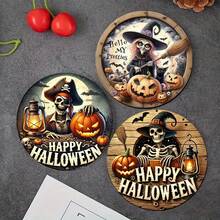 4/6pcs Halloween Pumpkin & Ghoul Round Coasters, Ghost & Witch Design, Holiday Table Decor Heat Insulation Pads, Halloween Decorations, Suitable For Home And Party