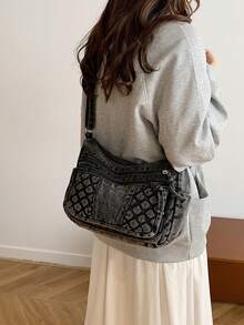 New Casual Chic Soft Jeans Multi-Layer Crossbody Bag With Multiple Pockets, Versatile Commuter Large Capacity Women's Shoulder Bag, Suitable For Work Commuting, Shopping And Traveling. - 黑色 - 查看 4