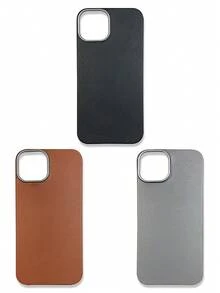 3-Pack Luxury Leather-Feel Phone Cases, Compatible With IPhone 13, 14, 15, 16 Pro Max, Galaxy, Black, Grey, Brown - Multicolor - View 15