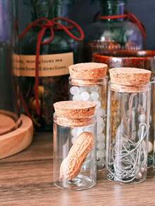 6 pièces/30 mm Bouteilles capsules à bouche droite en bois, petites bouteilles en verre avec bouchons en bois, bouteilles réglementaires transparentes, bouteilles décoratives artisanales, bouteilles de rangement pour cadeaux, mini bouteilles en verre, petites bouteilles.