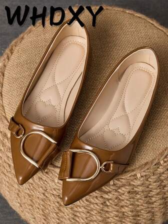 WHDXY 1 双女士尖头平底鞋，柔软皮革办公鞋，百搭乐福鞋，浅口软底仙女风格平跟一脚蹬通勤鞋