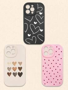 Casing Ponsel Silikon Motif Hati Hitam Putih Merah Muda 3pcs Aneka Warna, Kompatibel dengan iPhone & Galaxy Smartphone, Hadiah Musim Semi, Versi Internasional, Bukan Versi Domestik - MultiWarna - View 12